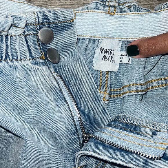 EUC Princess Polly Open Road Paper Bag Denim Short High Waisted Relaxed Leg US 8 - Picture 2 of 11